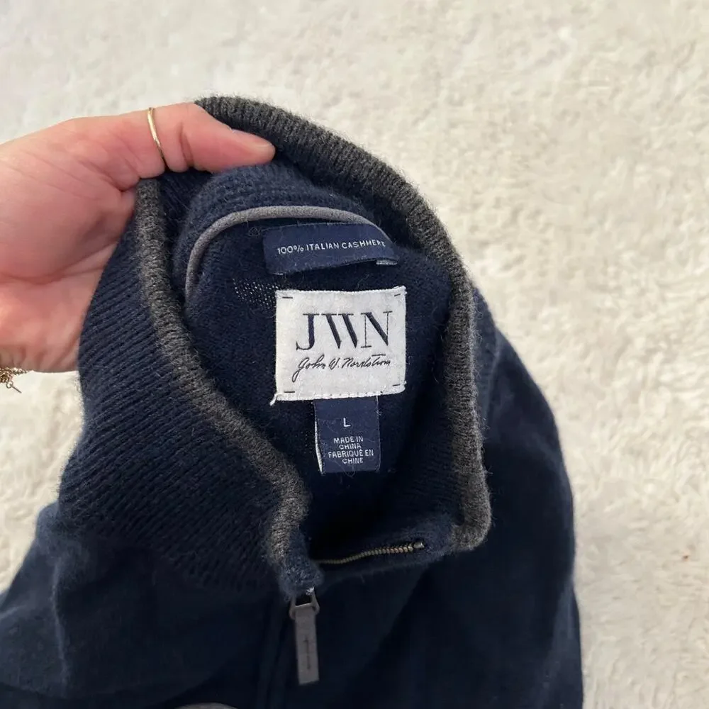 John W Nordstrom Sweater Vest Mens L Cashmere 1/4 Zip Pullover Navy Preppy Golf - Picture 5 of 6